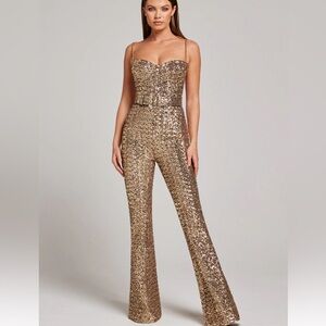 Nadine Merabi Lucinda Gold Jumpsuit - Large